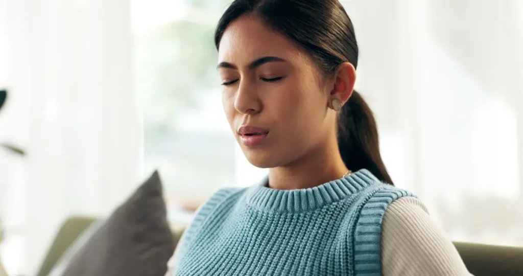 woman anxiety breathing